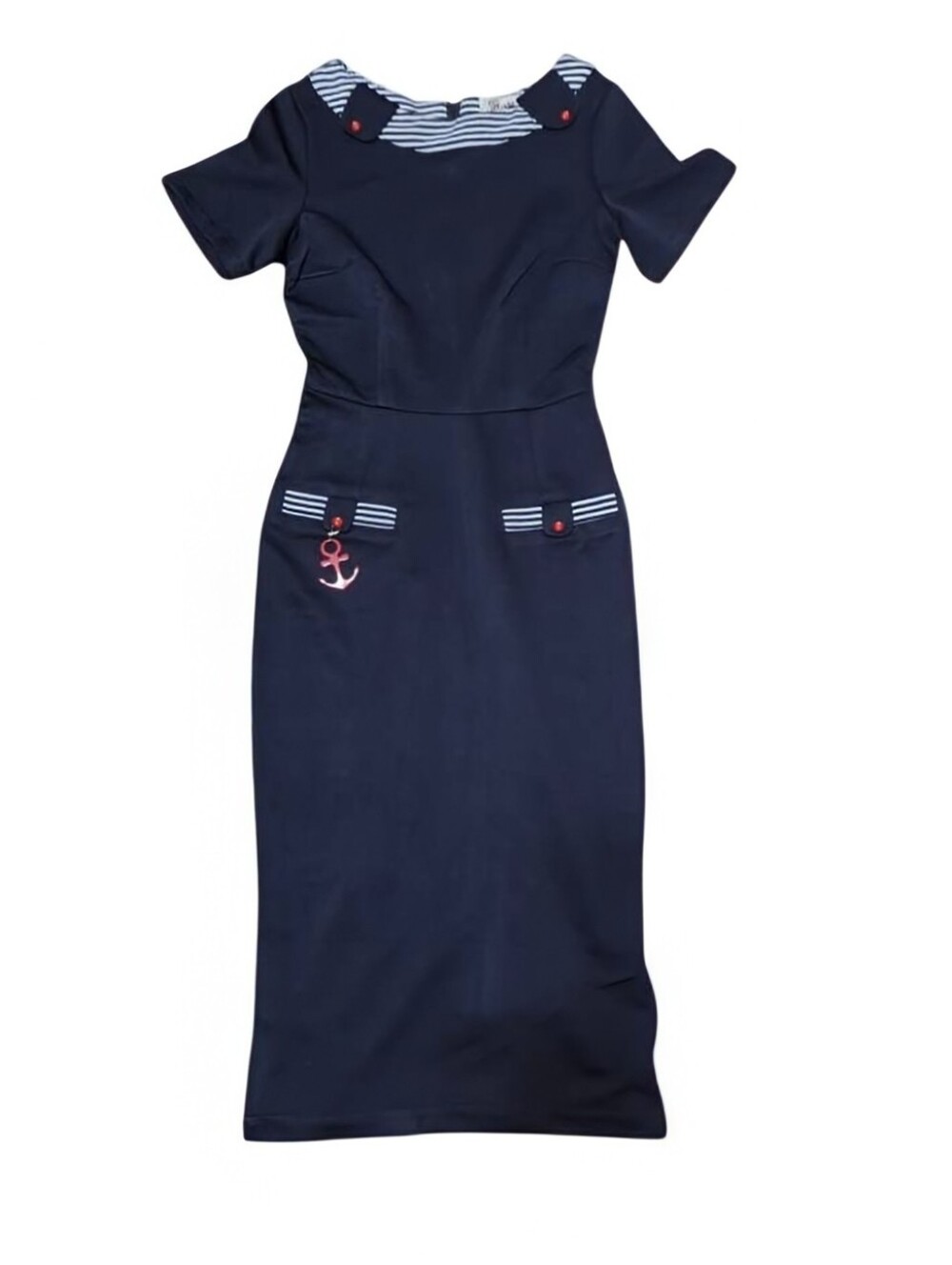 Tatyana Navy Midi Dress with Red Anchor Accent